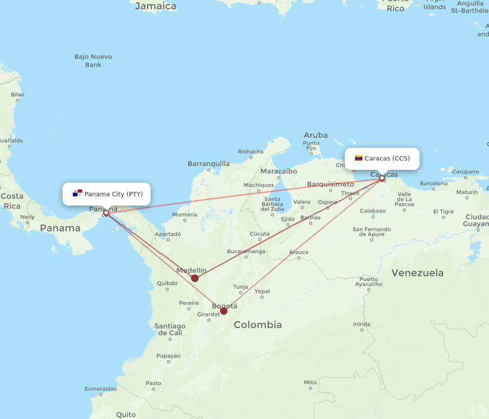 PTY-CCS flight routes