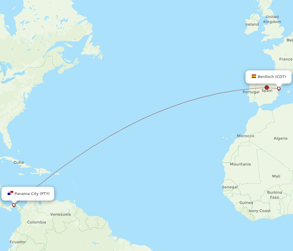 PTY-CDT flight routes