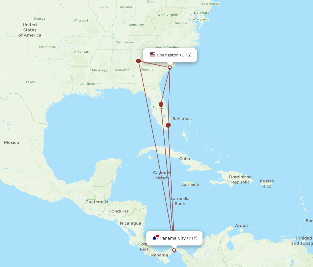 PTY-CHS flight routes