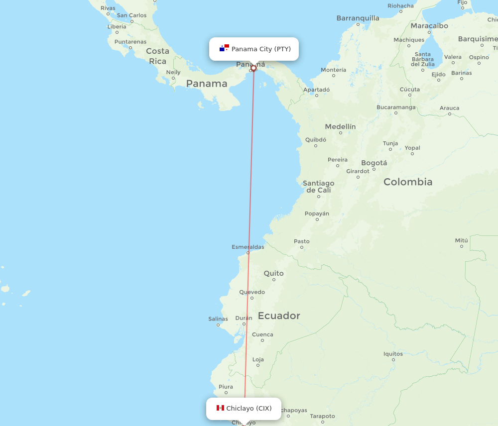 Panama City - Chiclayo route map and flight paths