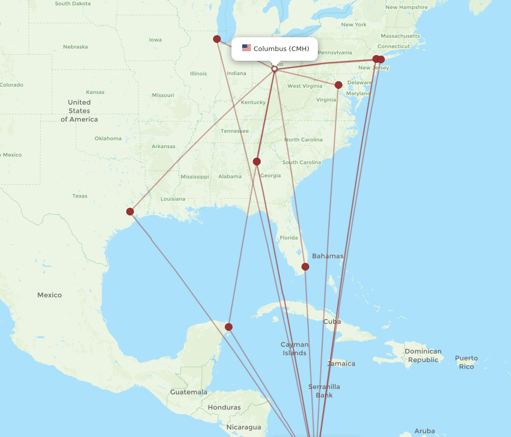 PTY-CMH flight routes