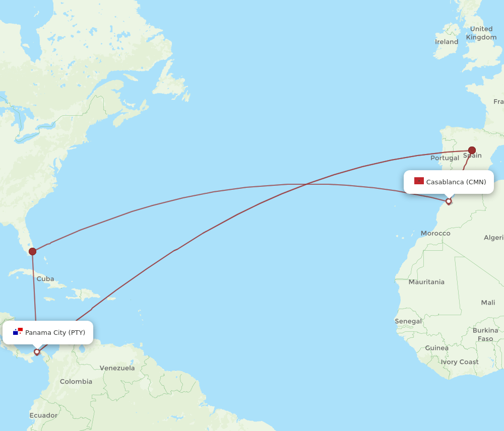 PTY to CMN flights and routes map