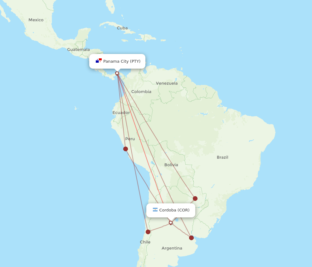 PTY-COR flight routes