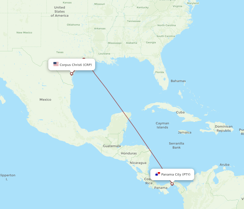 PTY-CRP flight routes