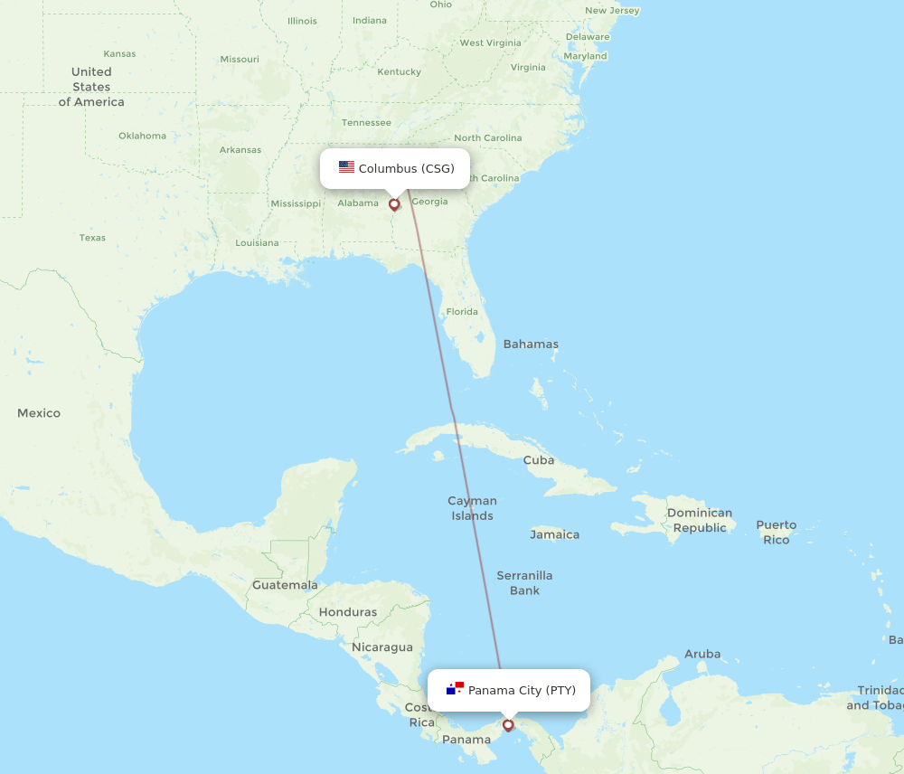 PTY-CSG flight routes