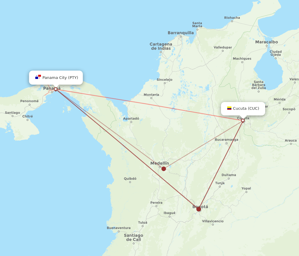 PTY-CUC flight routes