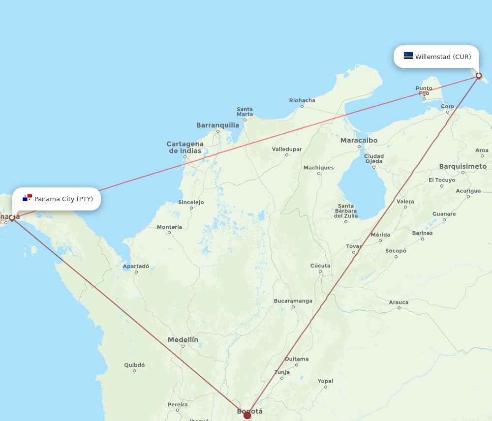 PTY-CUR flight routes