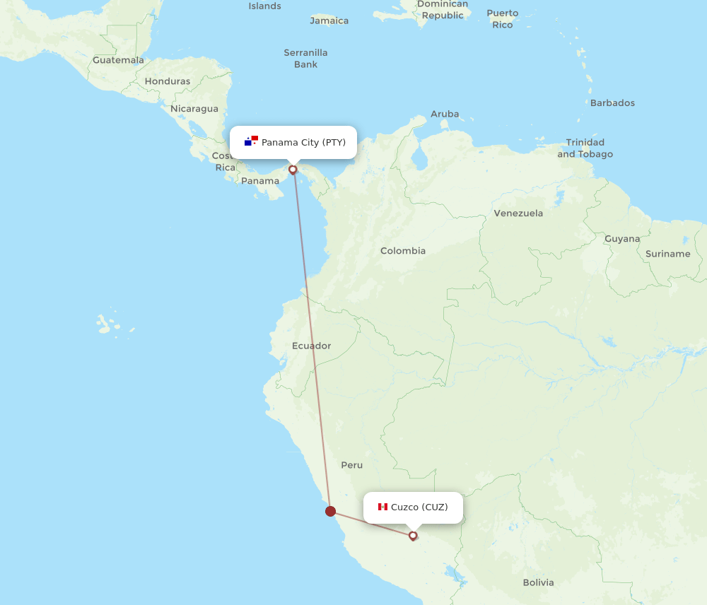 PTY to CUZ flights and routes map