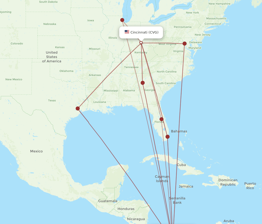 PTY-CVG flight routes