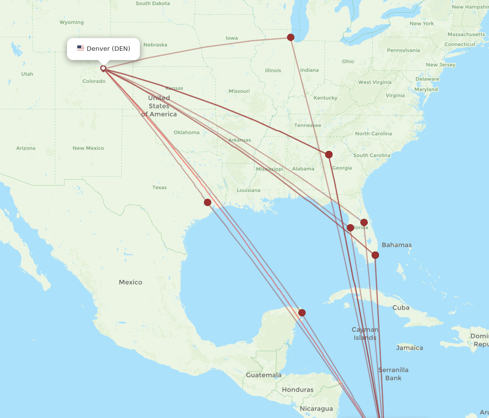 PTY-DEN flight routes