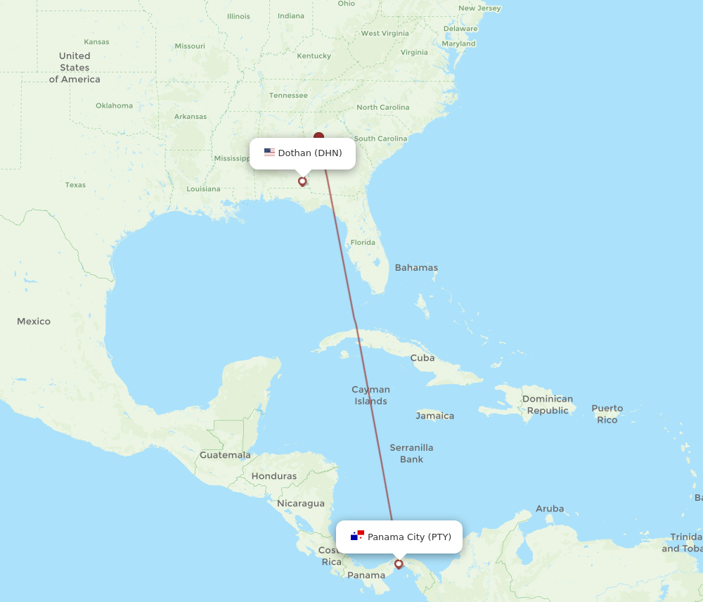 PTY to DHN flights and routes map