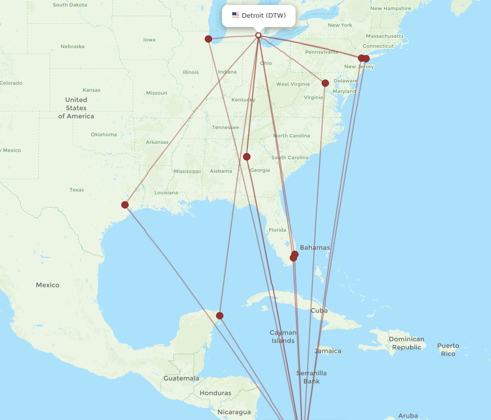 PTY to DTW flights and routes map