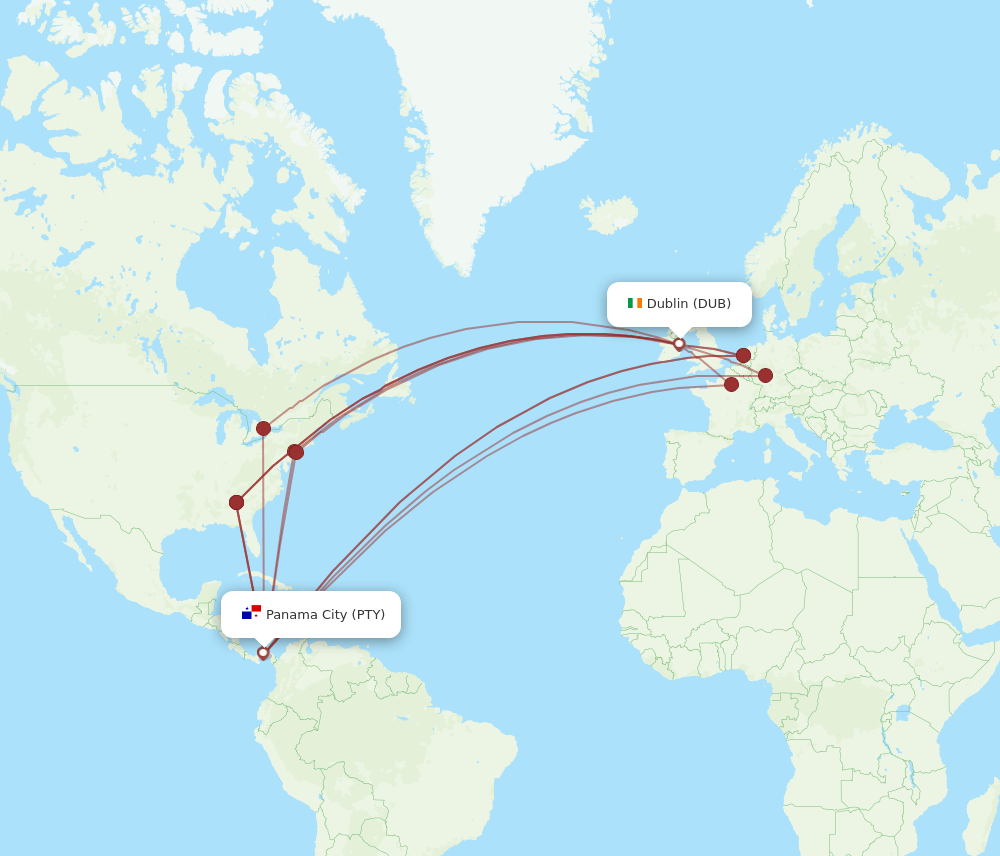 PTY-DUB flight routes