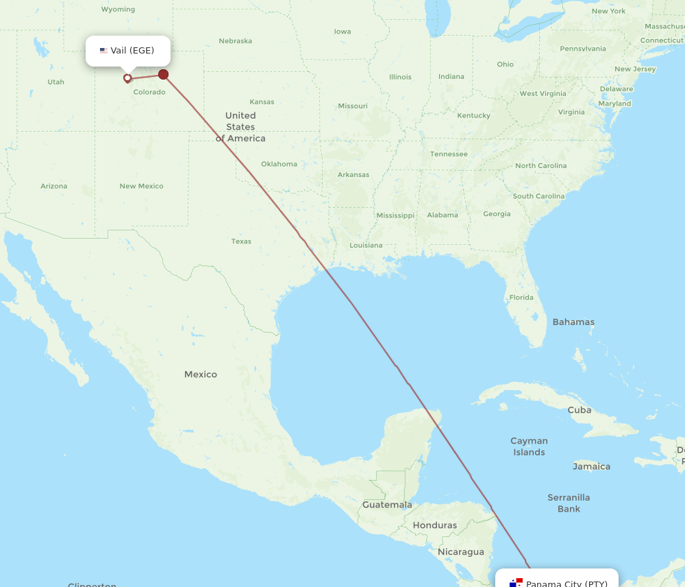 PTY to EGE flights and routes map