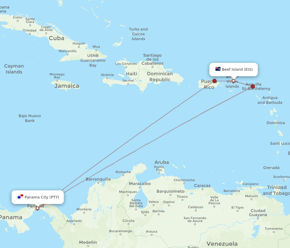 PTY-EIS flight routes