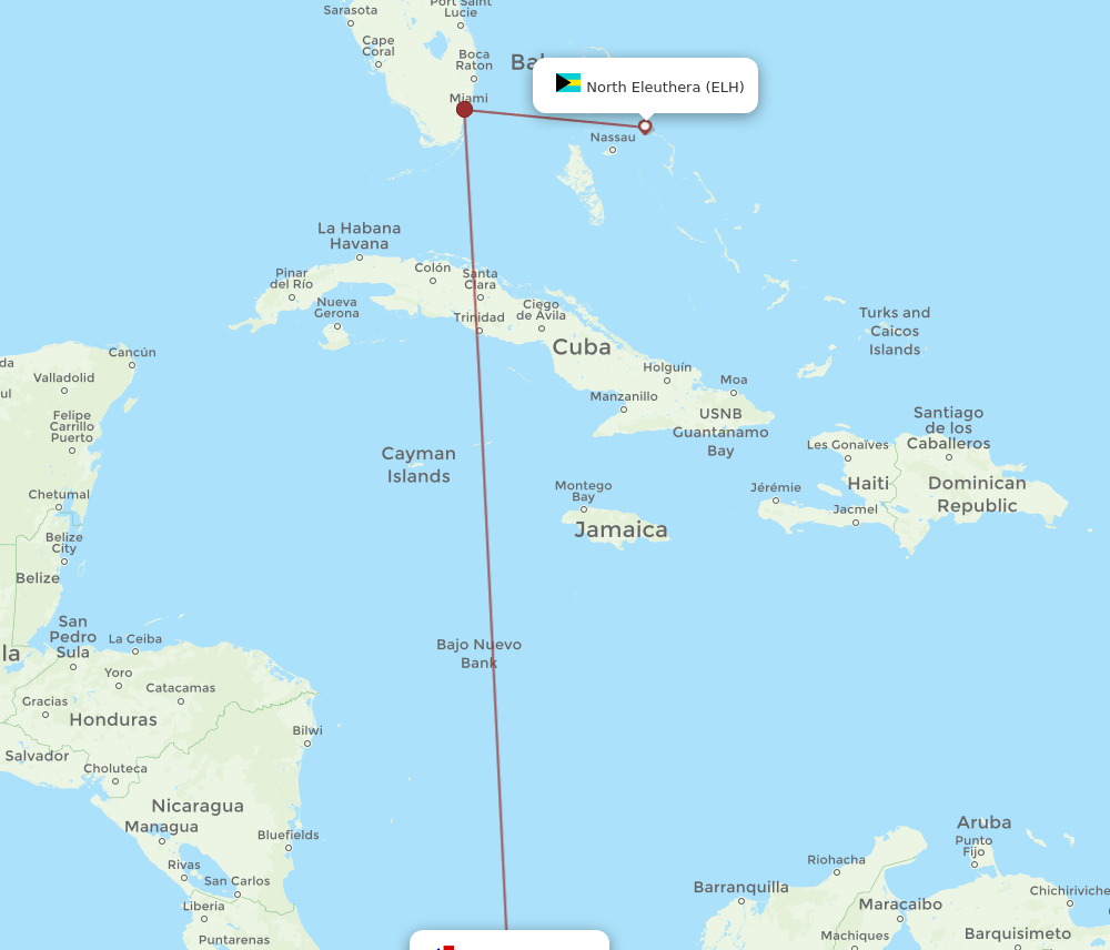 PTY-ELH flight routes