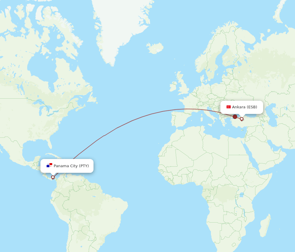 PTY-ESB flight routes
