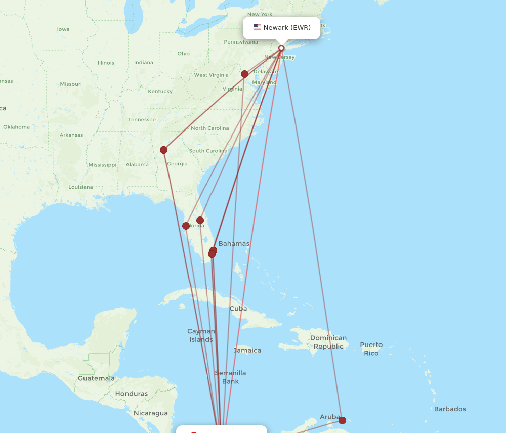 PTY to EWR flights and routes map