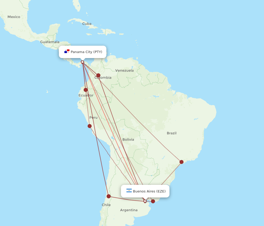 PTY-EZE flight routes