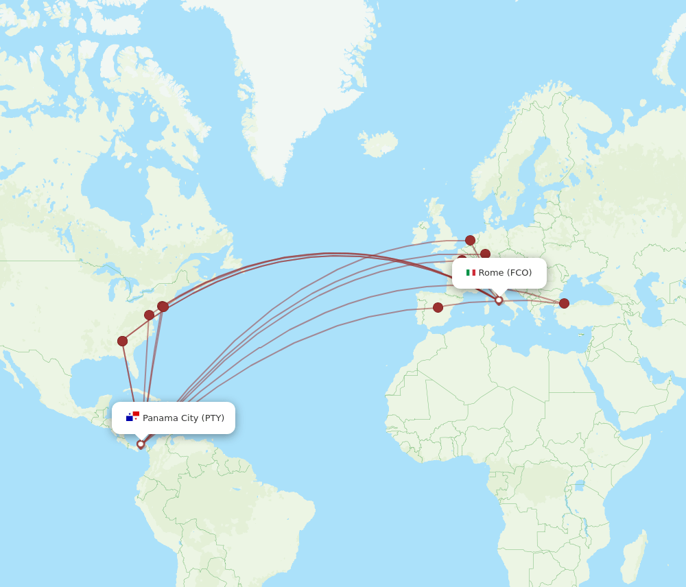 PTY-FCO flight routes