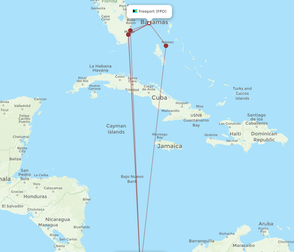 PTY-FPO flight routes