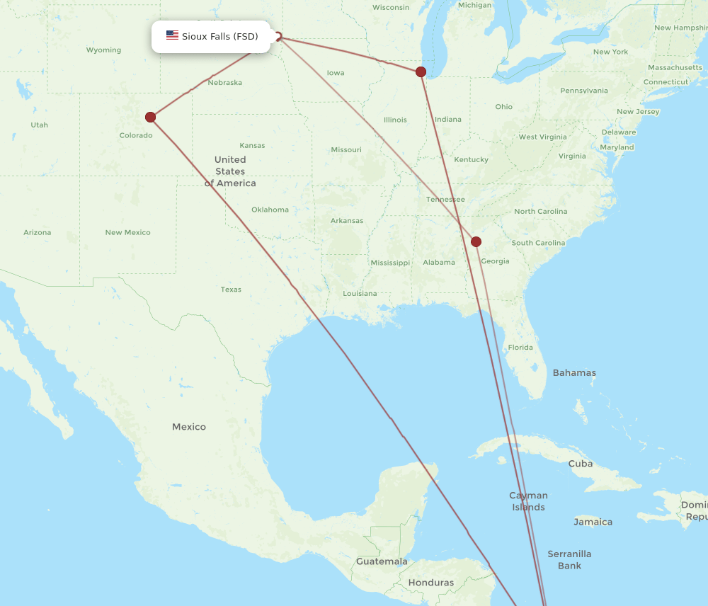 PTY-FSD flight routes