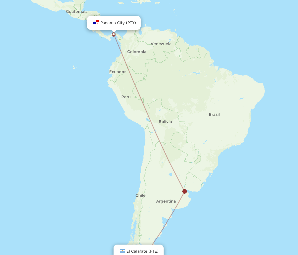 PTY-FTE flight routes