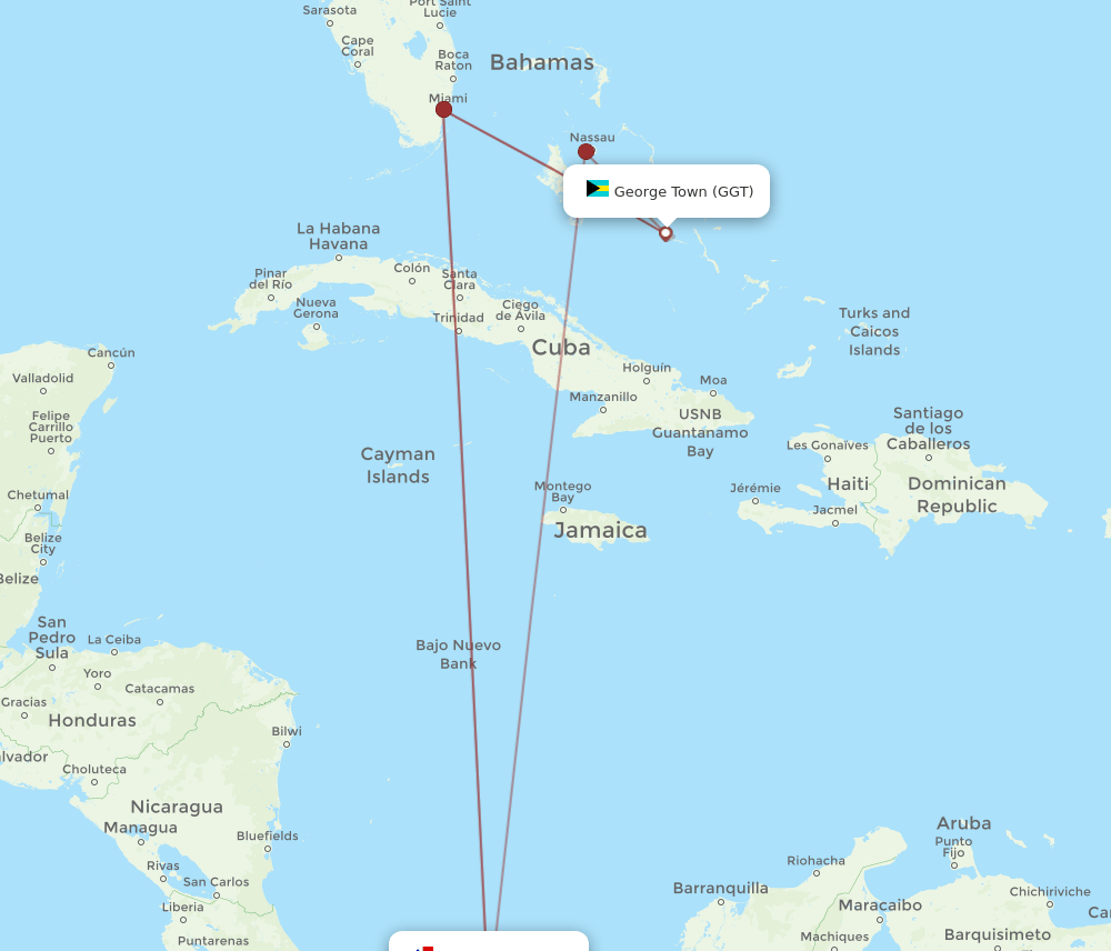 PTY-GGT flight routes