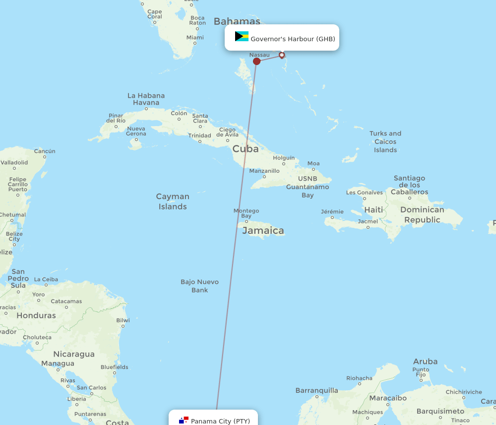 PTY-GHB flight routes
