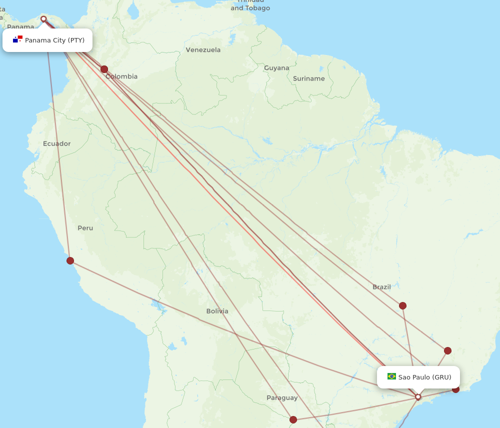 PTY to GRU flights and routes map