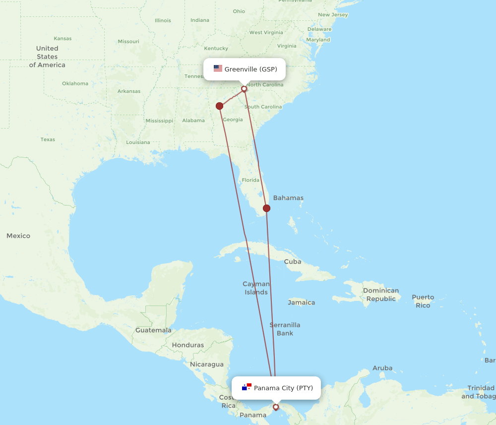 PTY-GSP flight routes