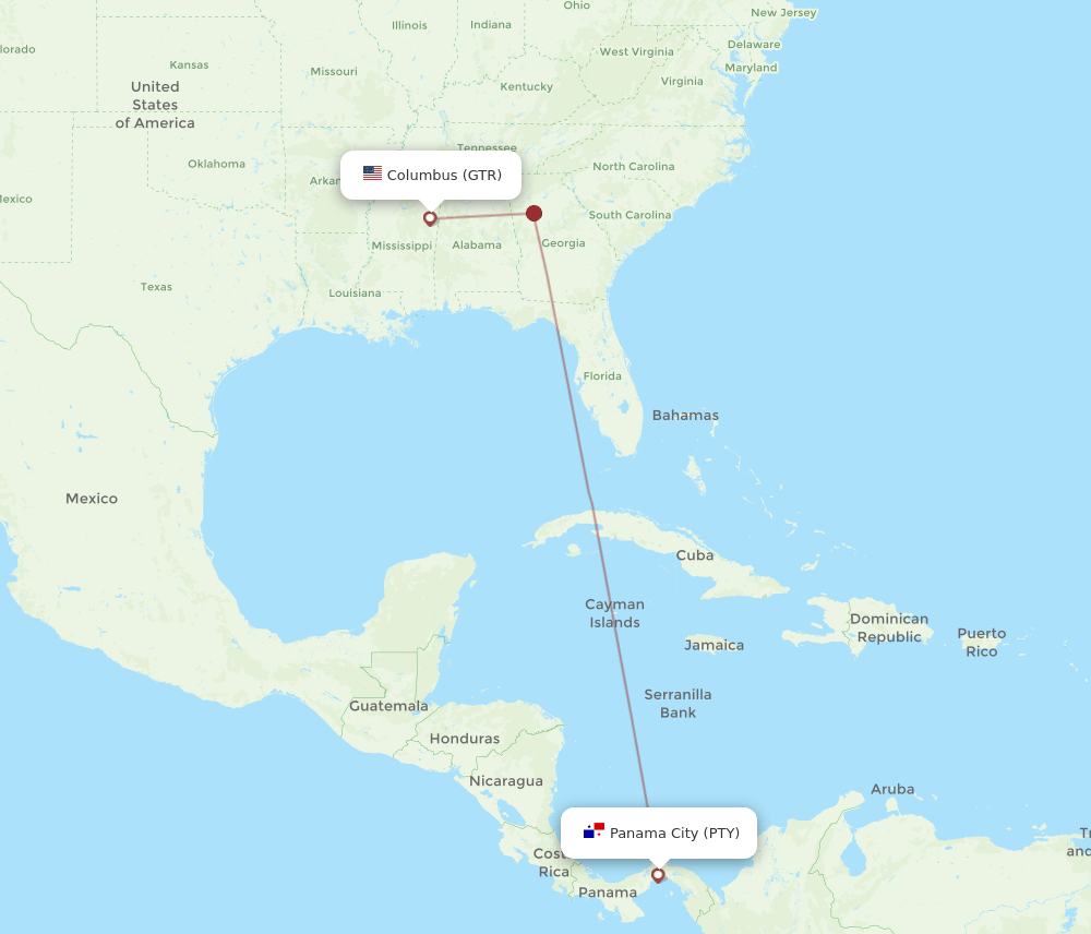 PTY-GTR flight routes