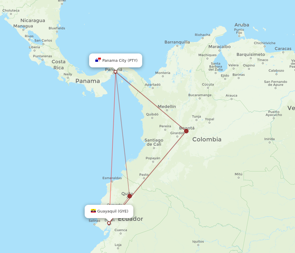 PTY to GYE flights and routes map