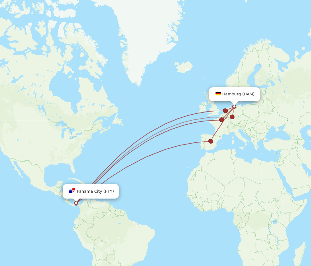 PTY-HAM flight routes