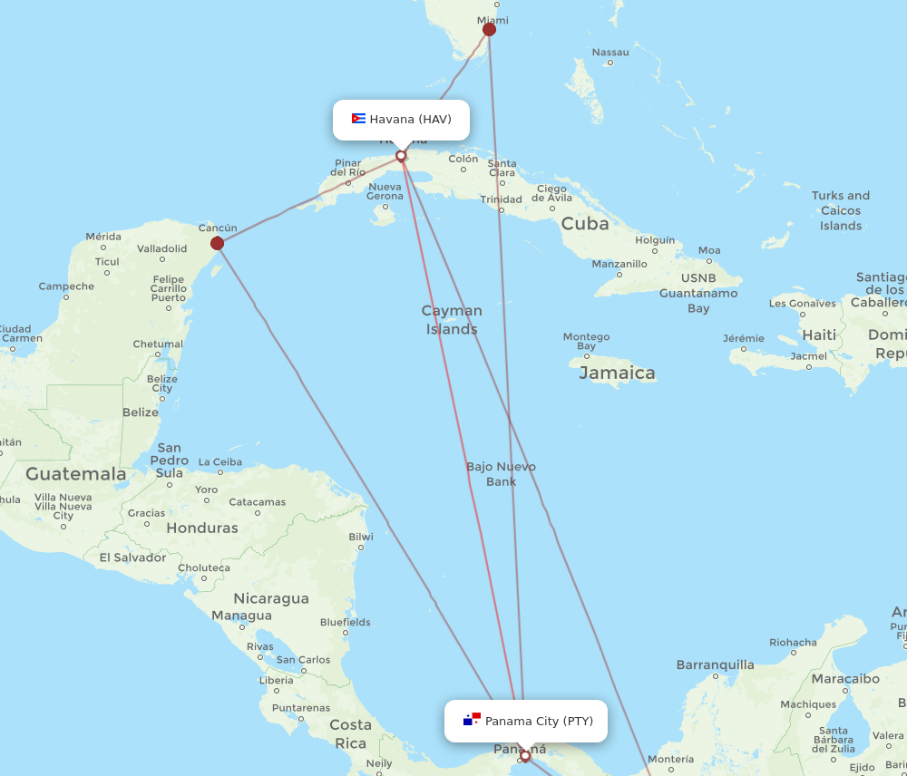 PTY to HAV flights and routes map