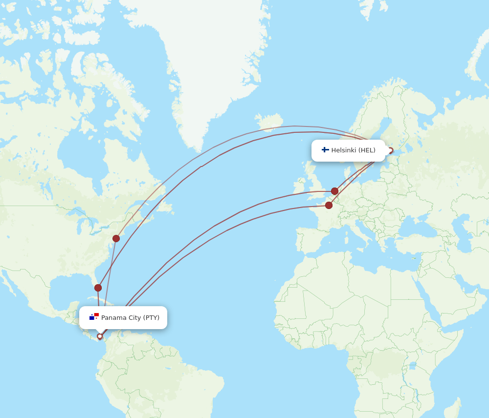 PTY to HEL flights and routes map