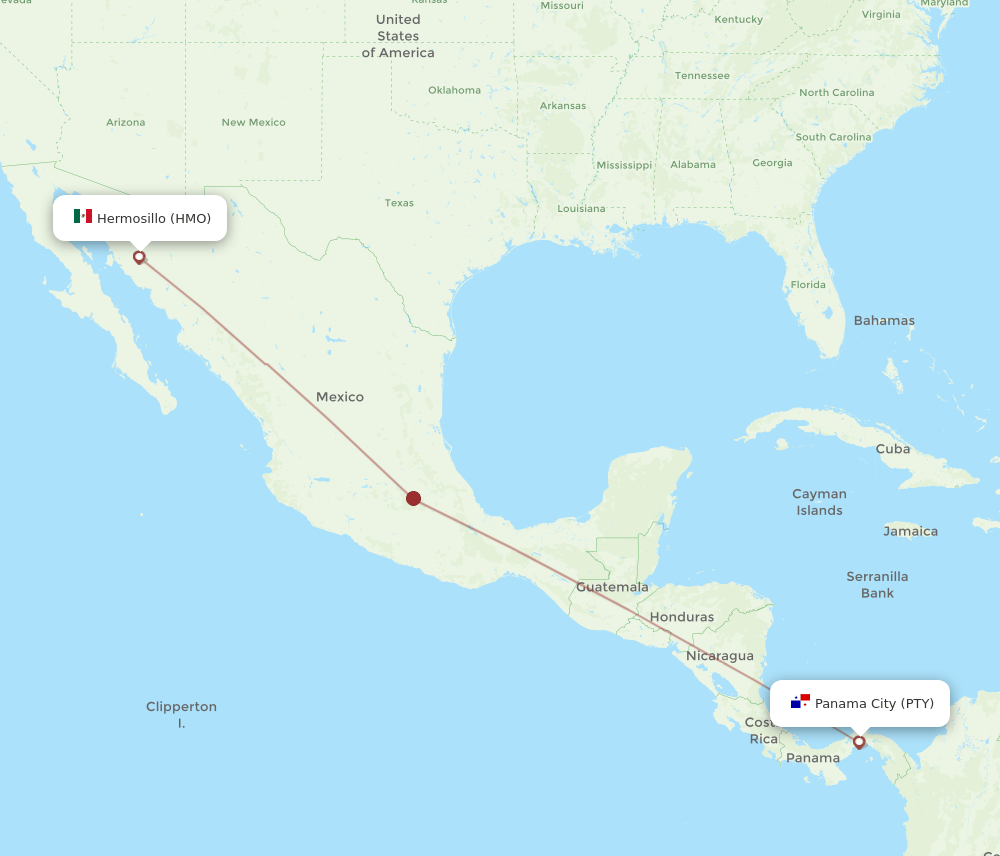 PTY to HMO flights and routes map