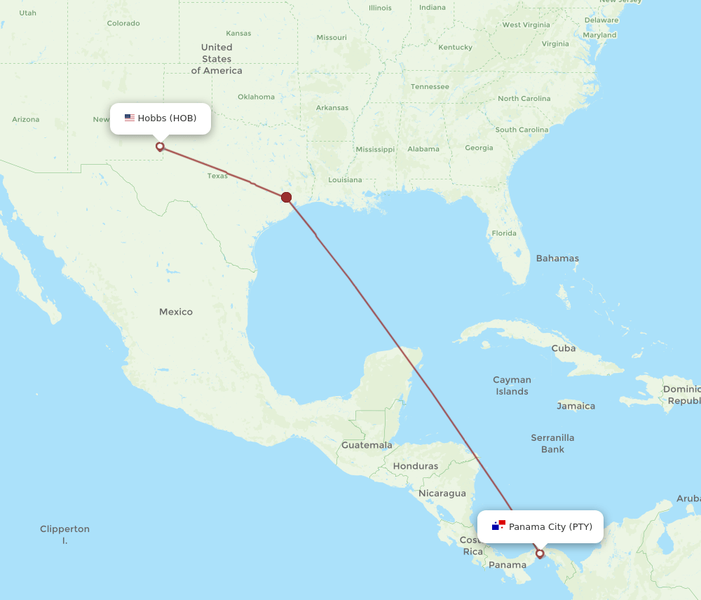 PTY-HOB flight routes