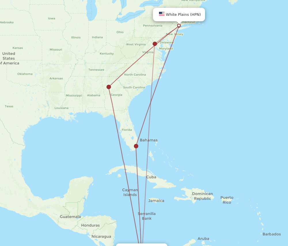 PTY-HPN flight routes