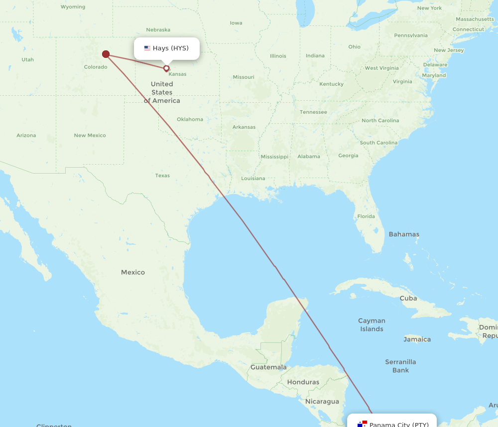 PTY-HYS flight routes