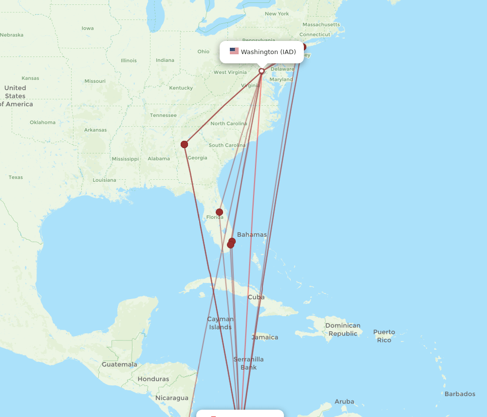 PTY-IAD flight routes