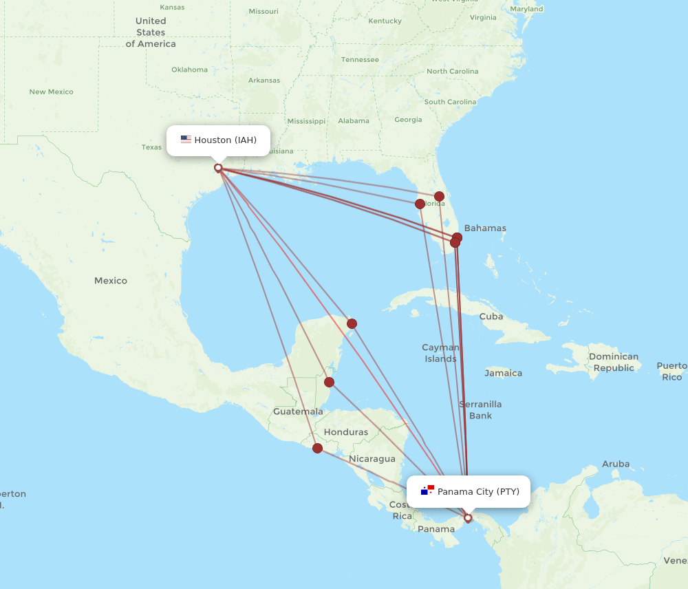 PTY-IAH flight routes
