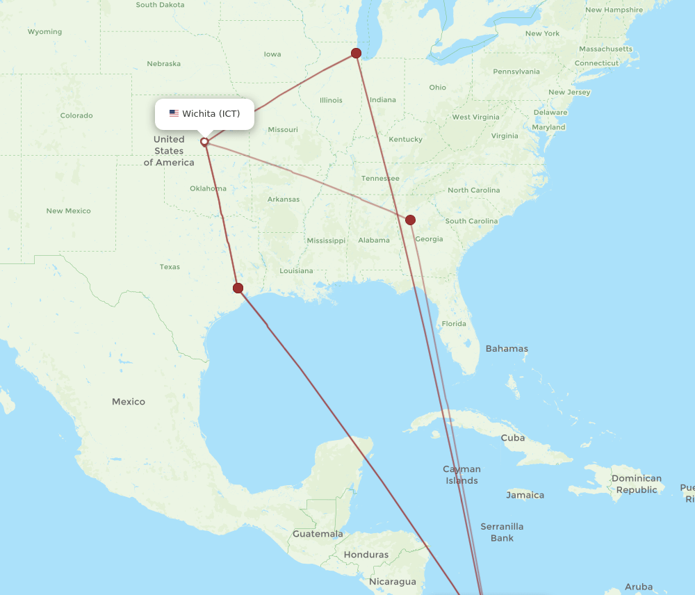 PTY-ICT flight routes