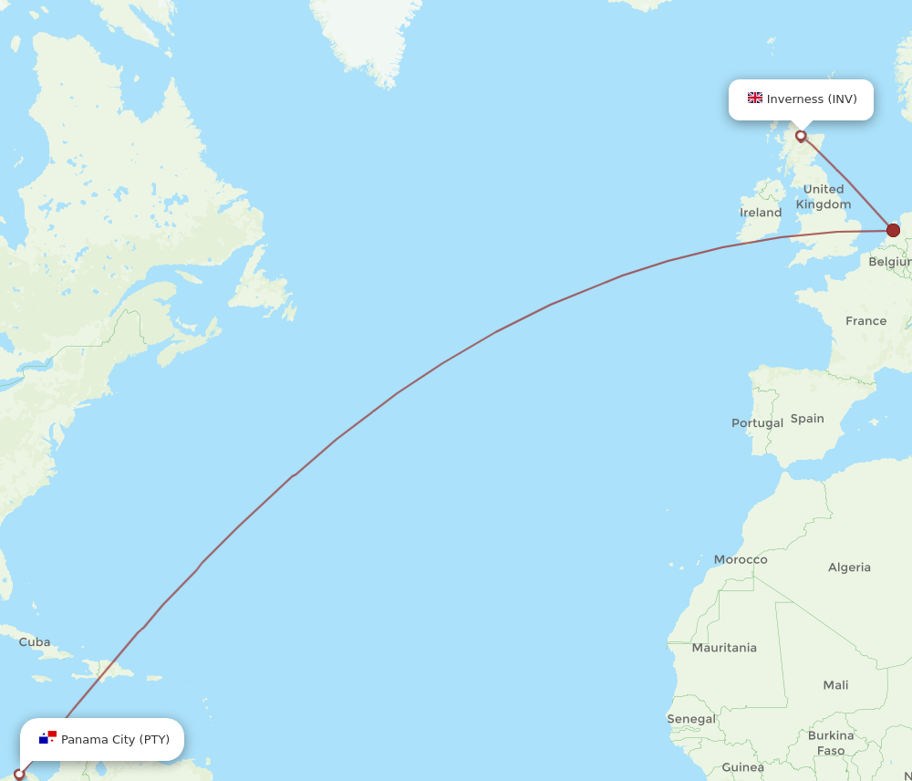 PTY to INV flights and routes map