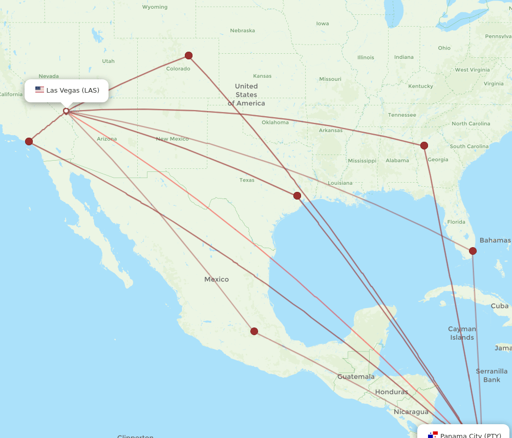 PTY to LAS flights and routes map
