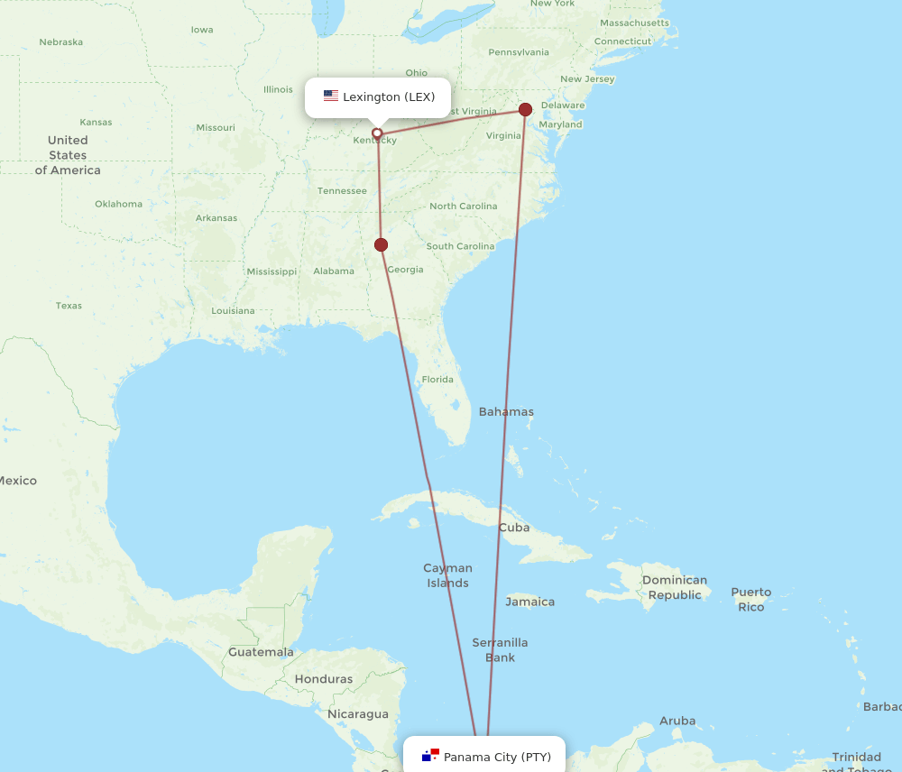 PTY-LEX flight routes