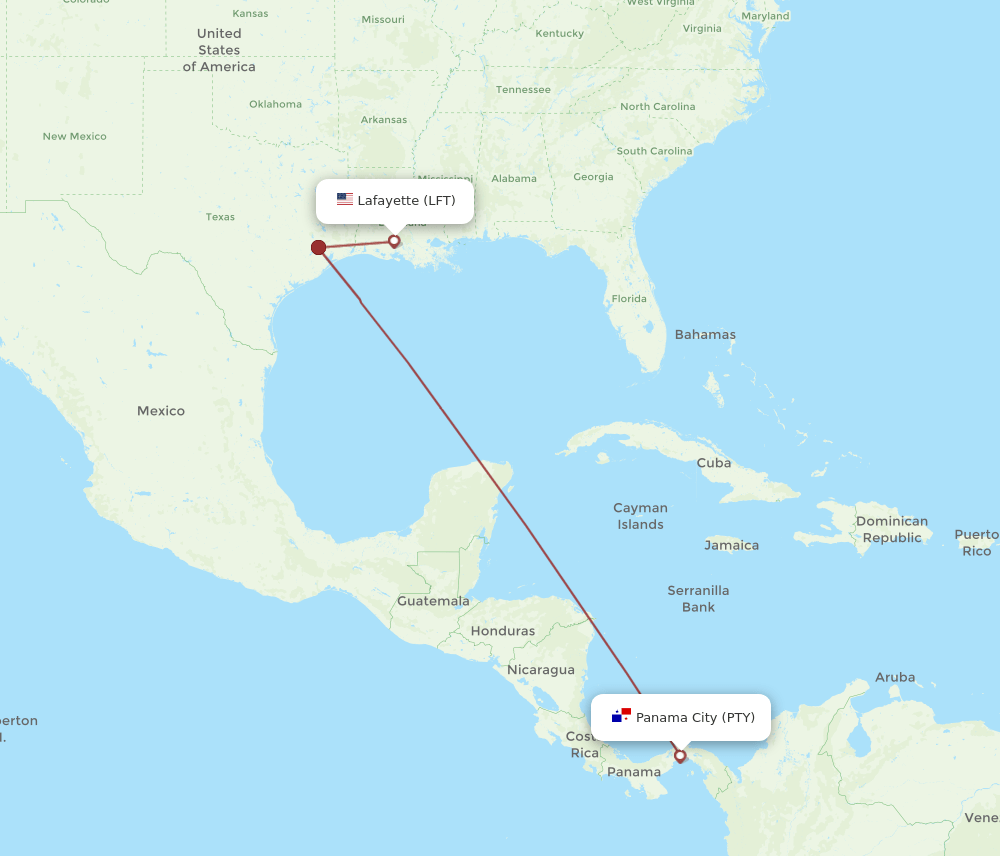 PTY-LFT flight routes