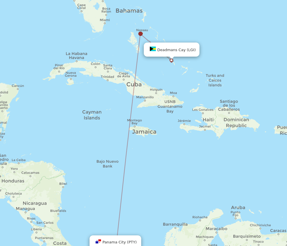 PTY to LGI flights and routes map