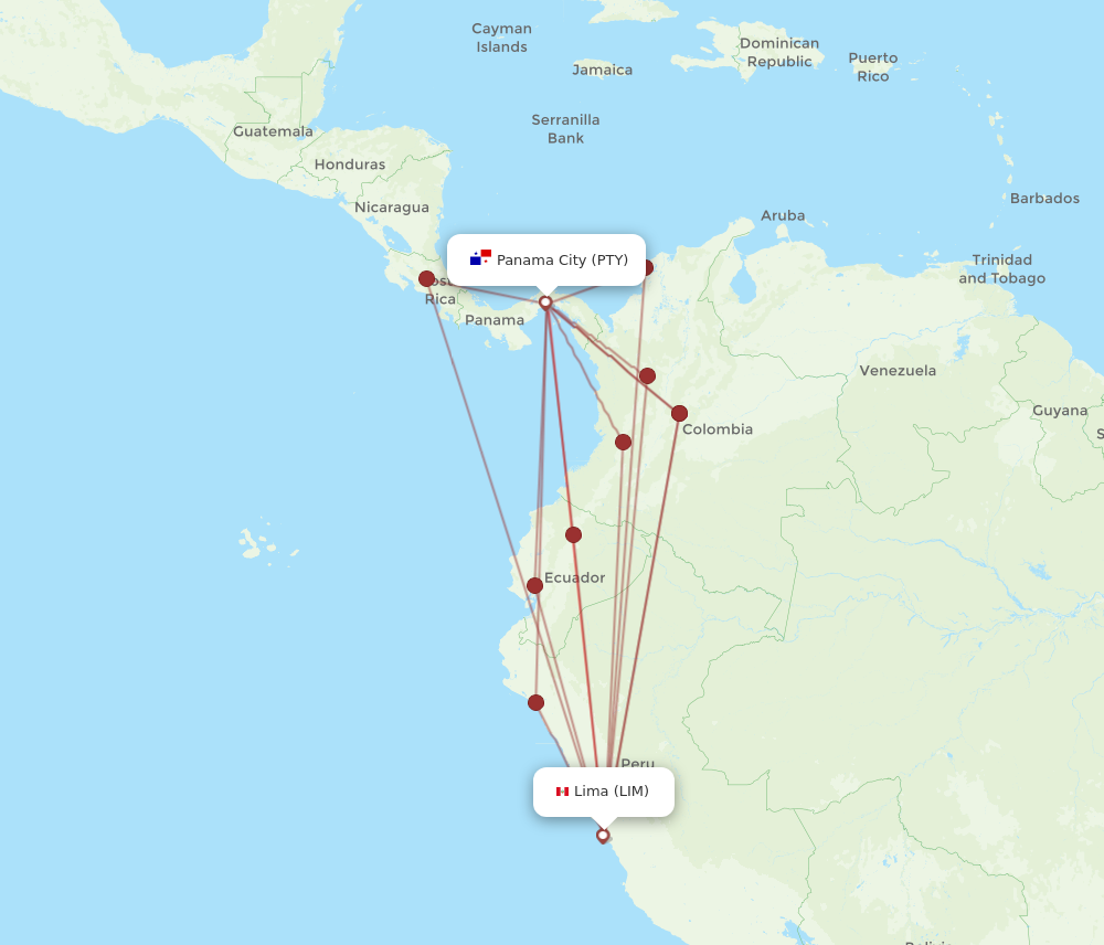 PTY to LIM flights and routes map