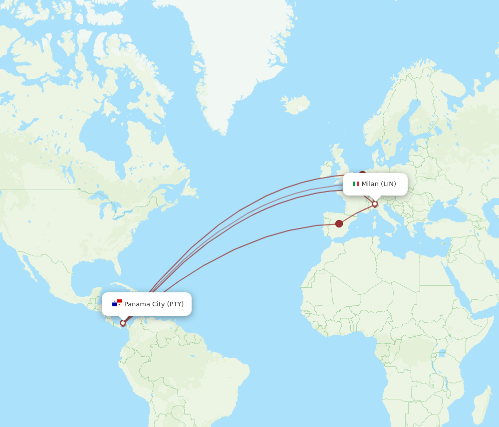 PTY-LIN flight routes